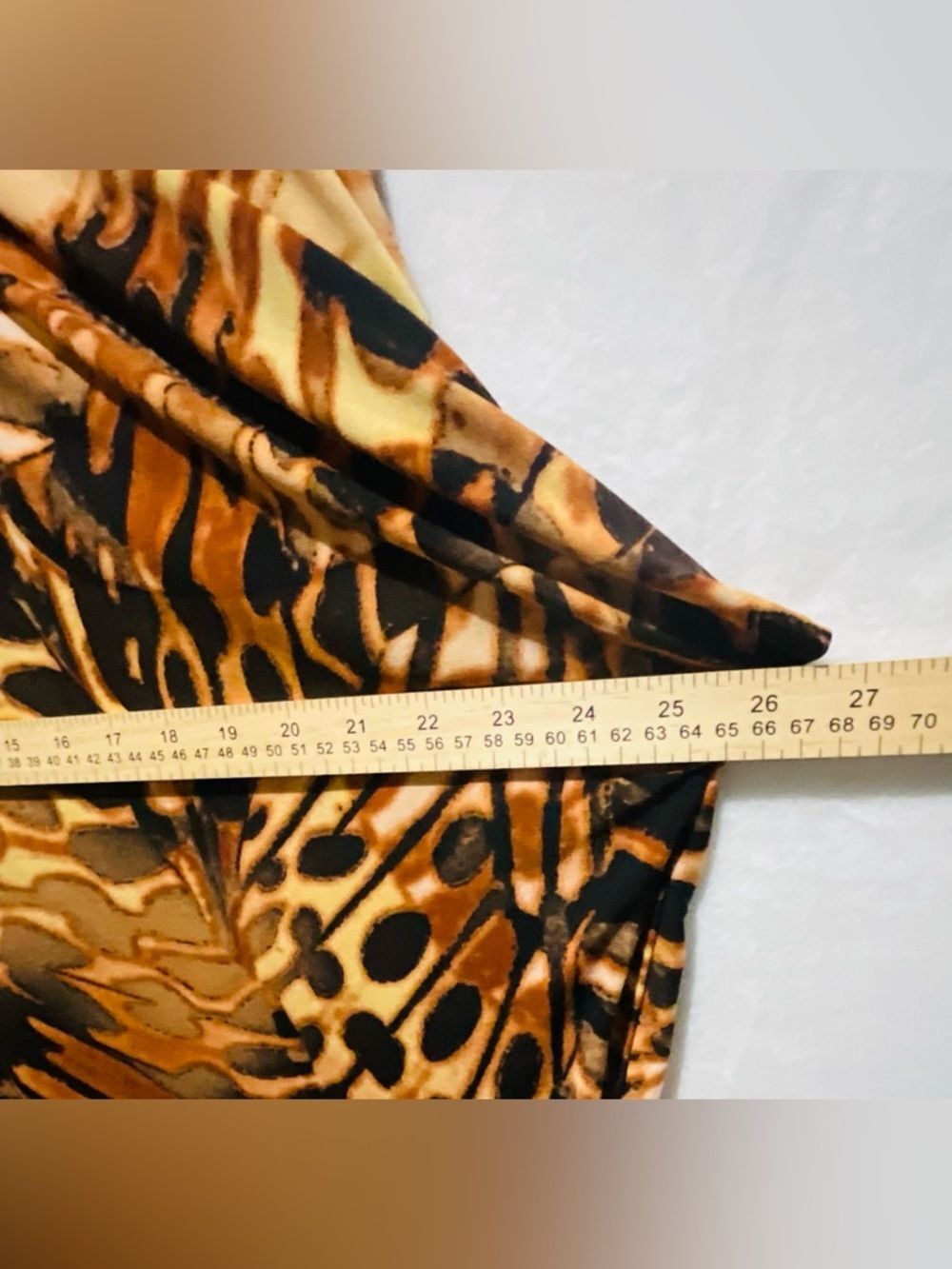 ANTTHONY Abstract Butterfly Animal Print Tunic Top Brown Gold Size L 3/4 Sleeve - Picture 6 of 8